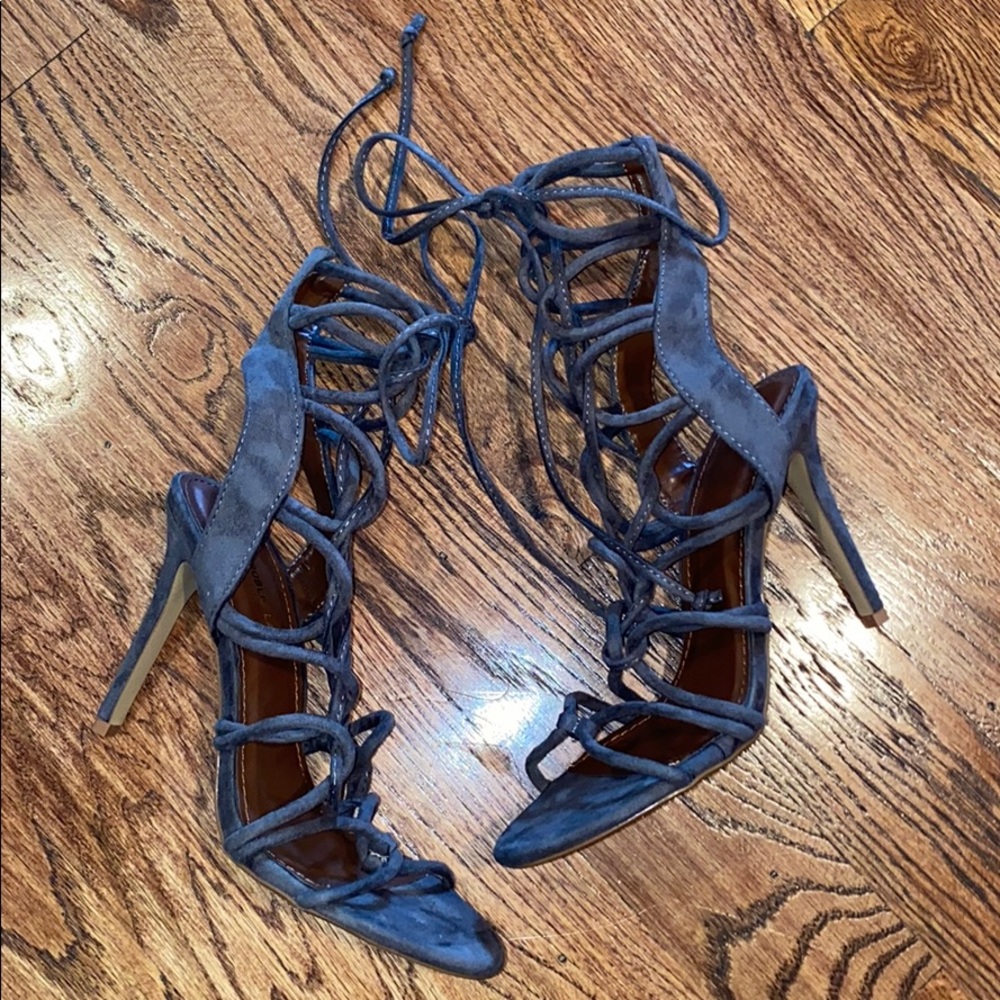 Gray Strap Up Heels/Sandals